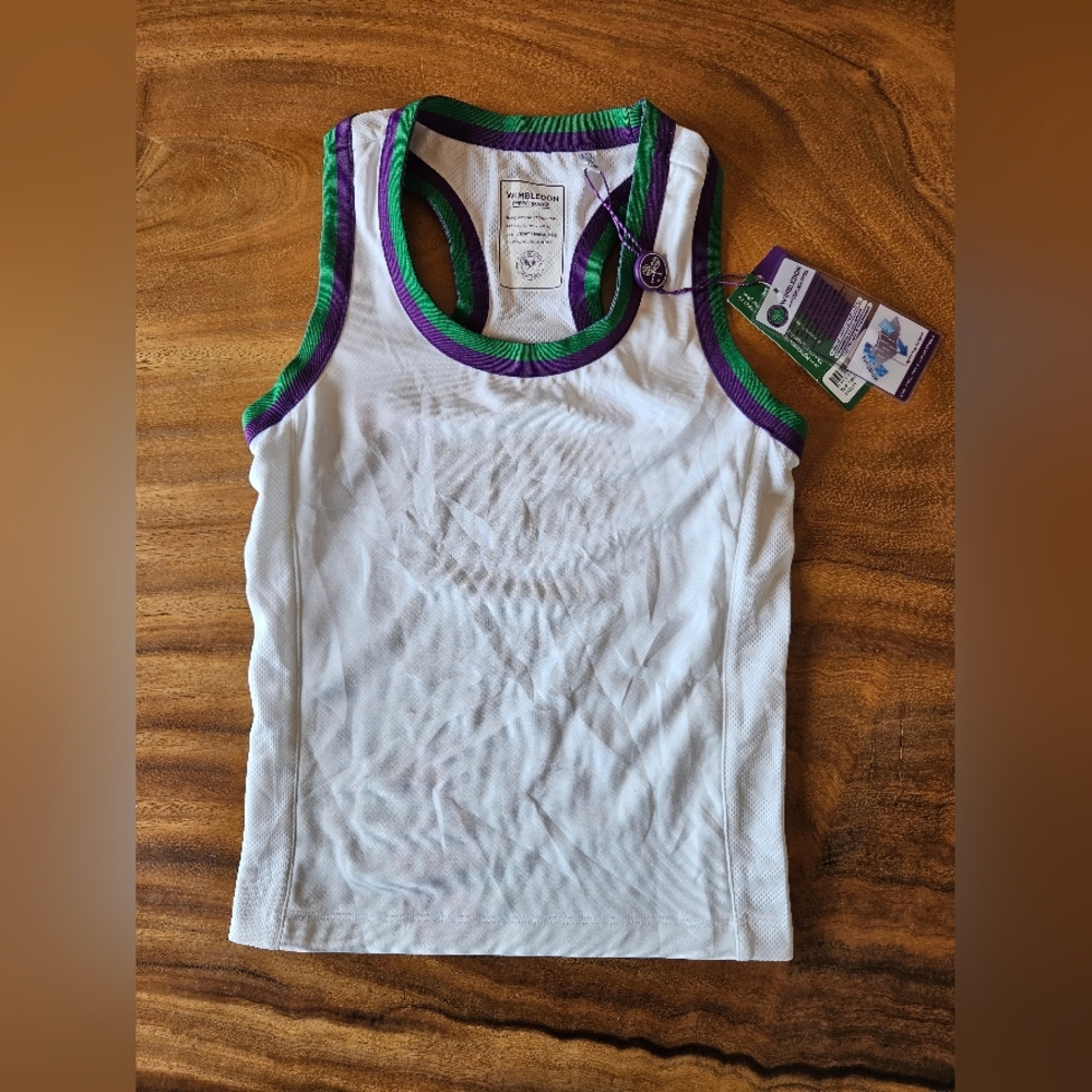 Wimbledon Tank Top Youth Size 8-10 with Purple and Green Trim Tennis Shirt